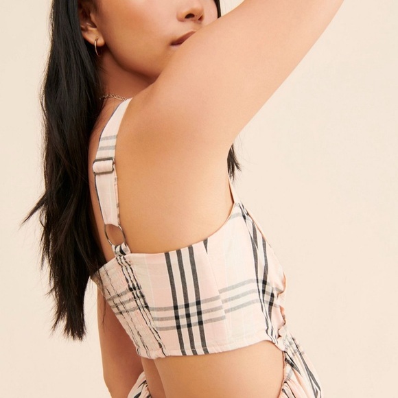 Free People Cream and Brown Pleated Tie Front Mini Sundress - Picture 4 of 9